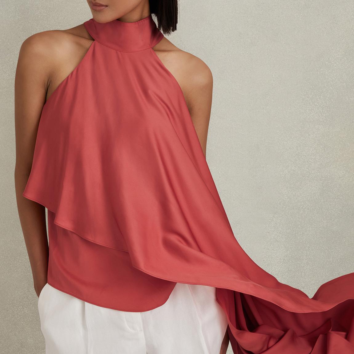 Coral Elsie Halter Neck Ruffle Top main product photo