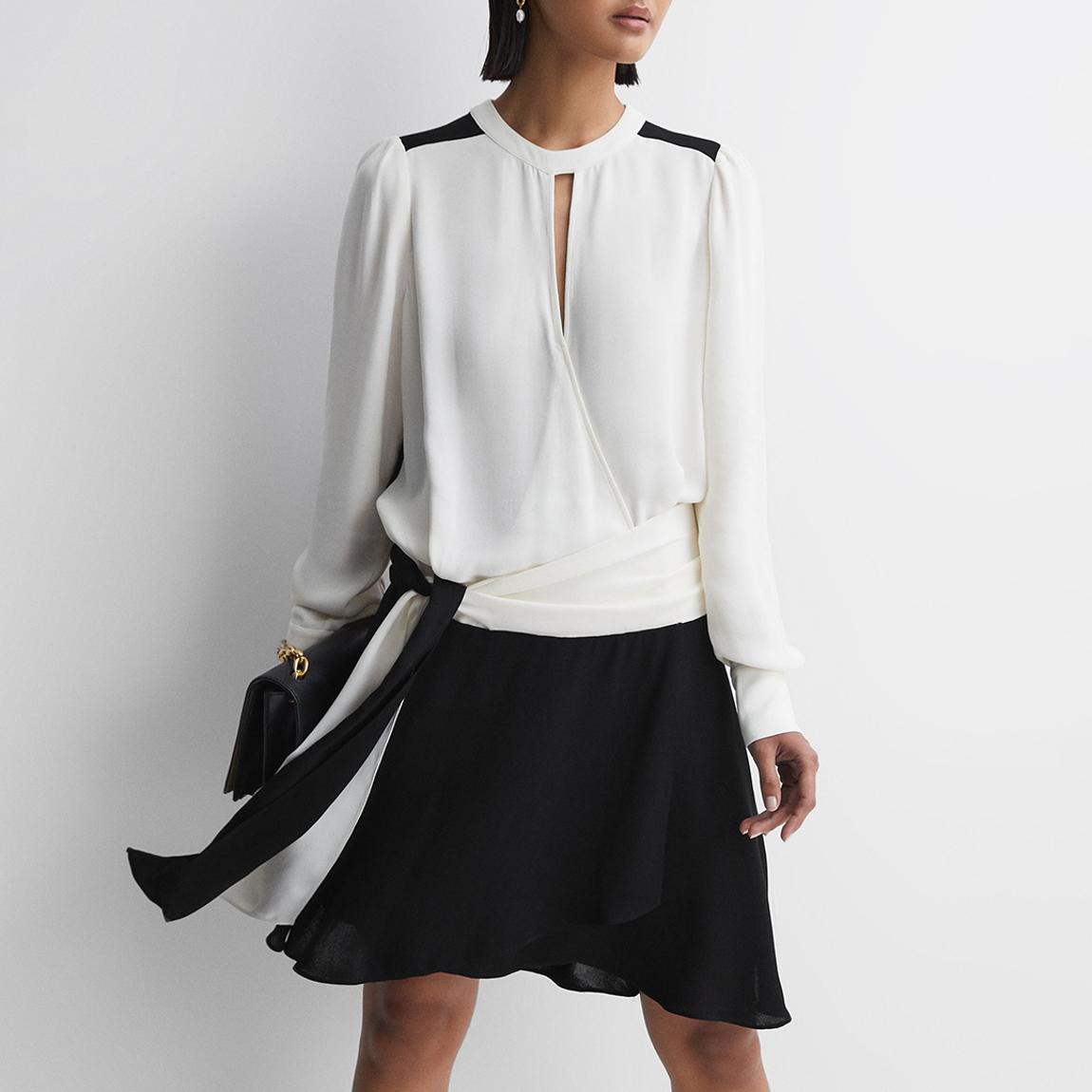 White/Black Sadie Tie Mini Dress main product photo