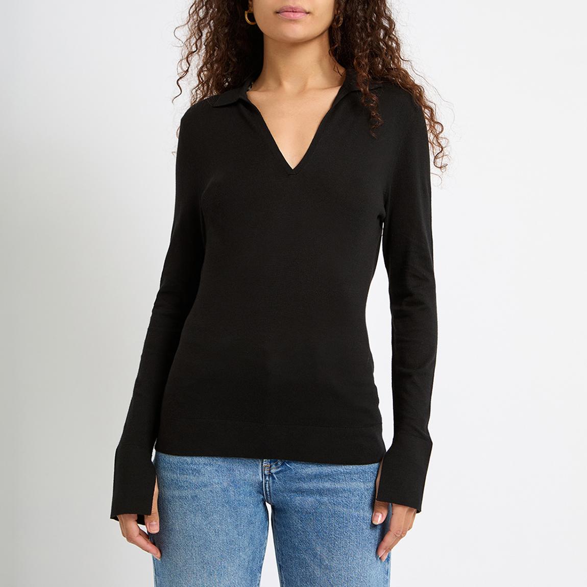 Black Sasha Long Sleeve Polo Top main product photo