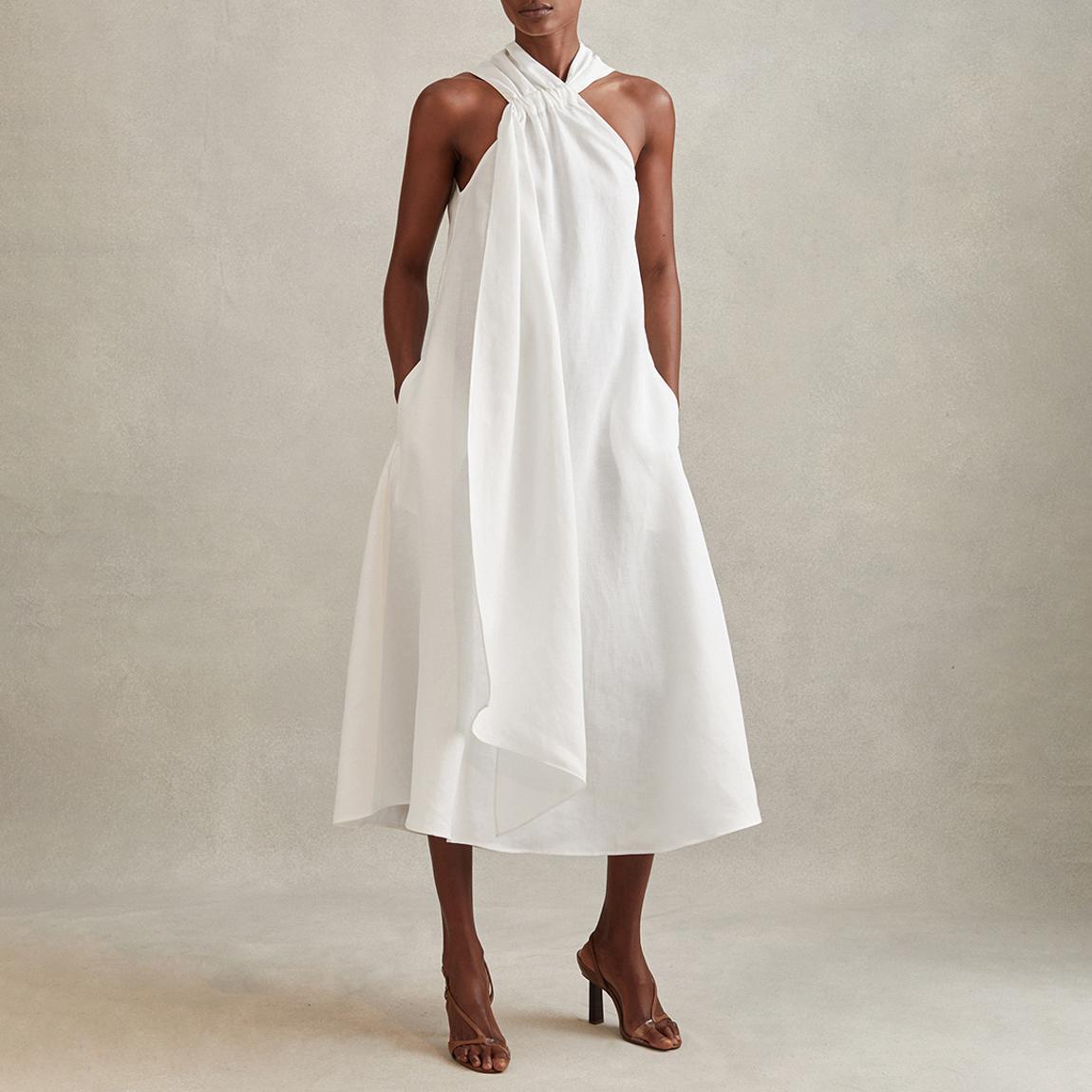 White Cosette Linen Blend Maxi Dress main product photo