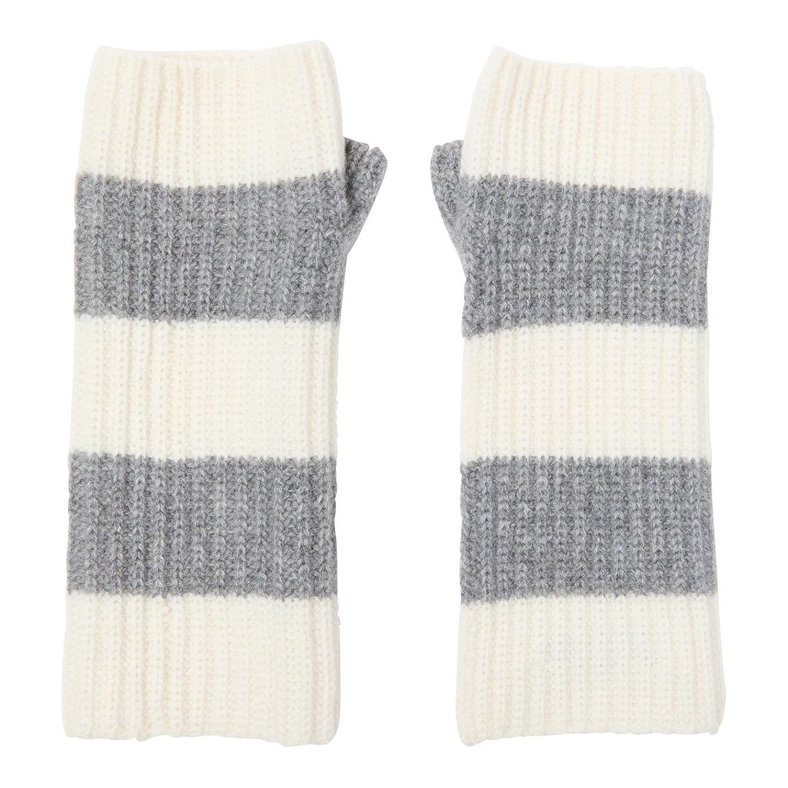 Grey/Cream Striped Cashmere Fingerless Gloves main product photo