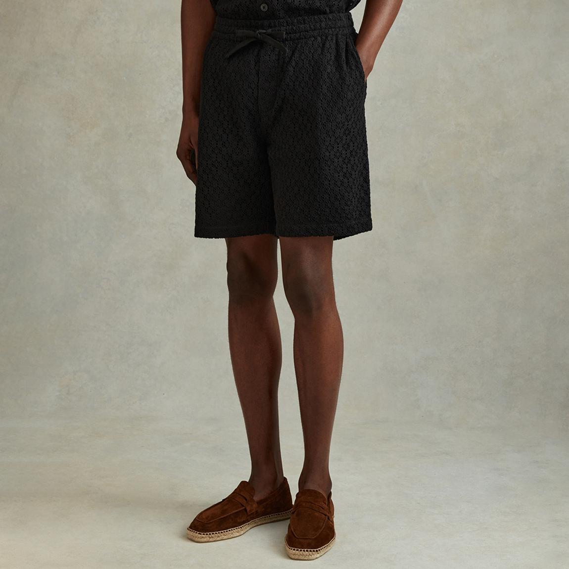 Black Prez Crochet Cotton Blend Shorts main product photo