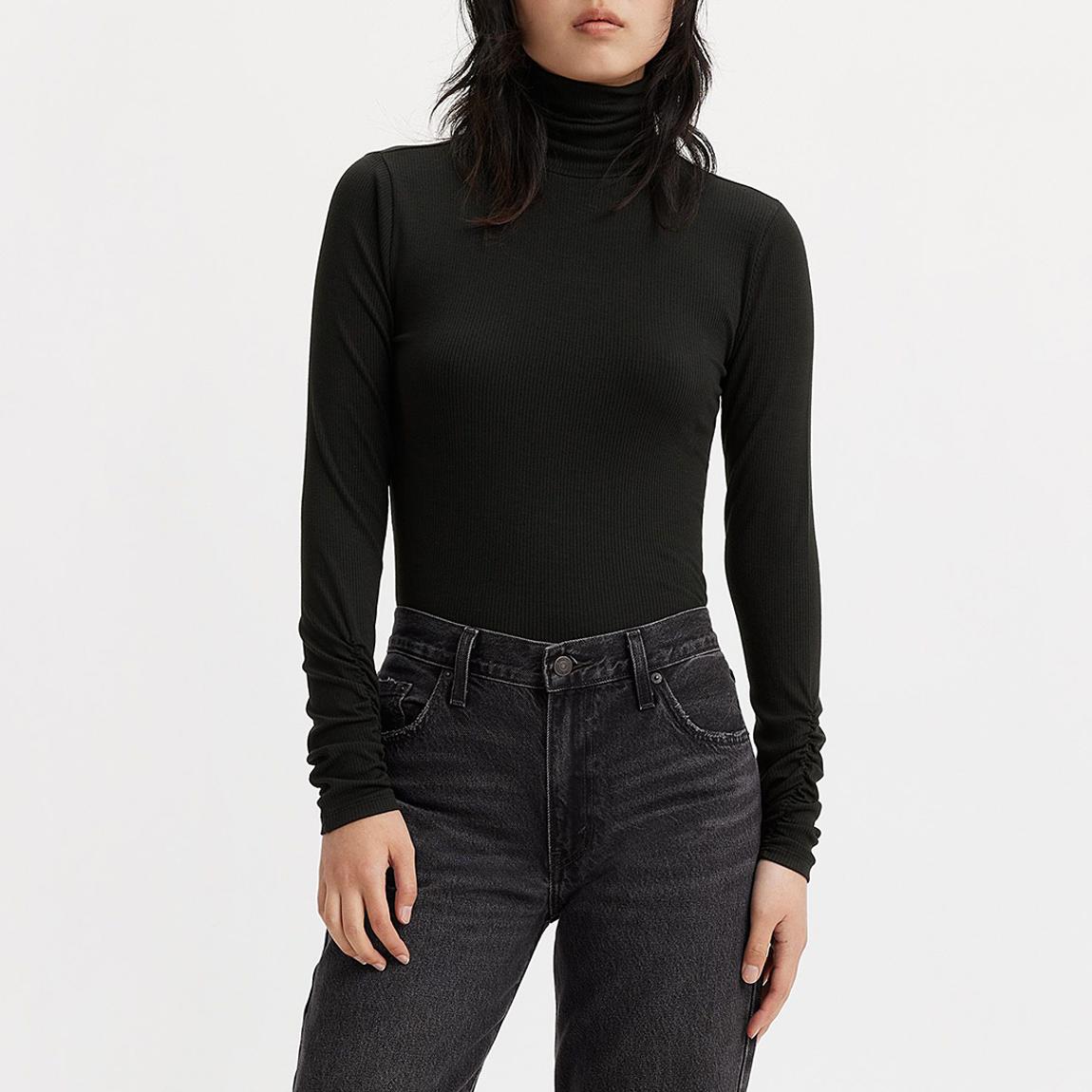 Black Ruched Turtleneck Top main product photo