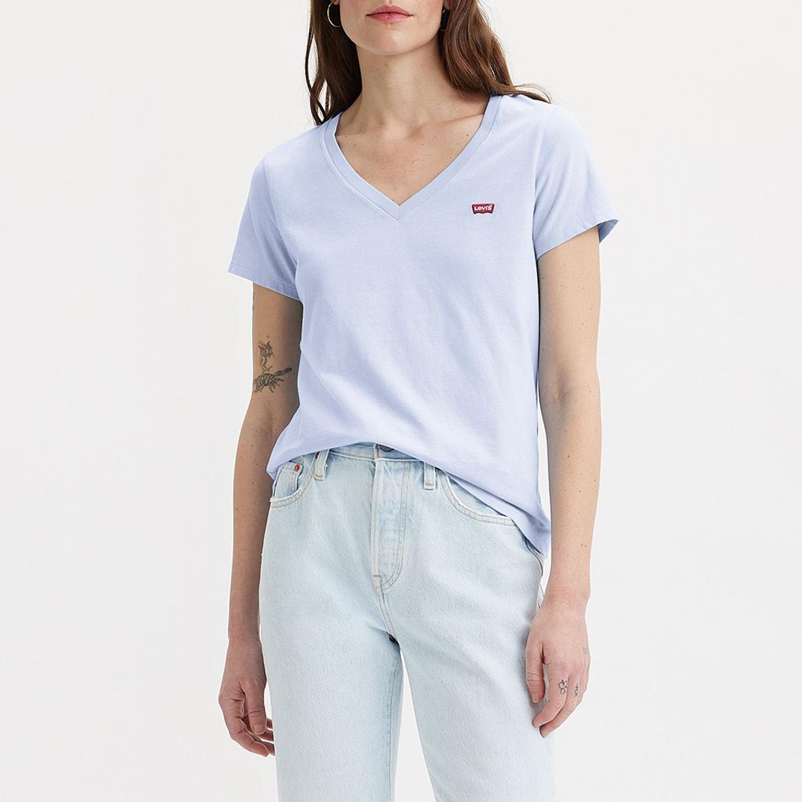 Pale Blue Perfect V-Neck Cotton T-Shirt main product photo
