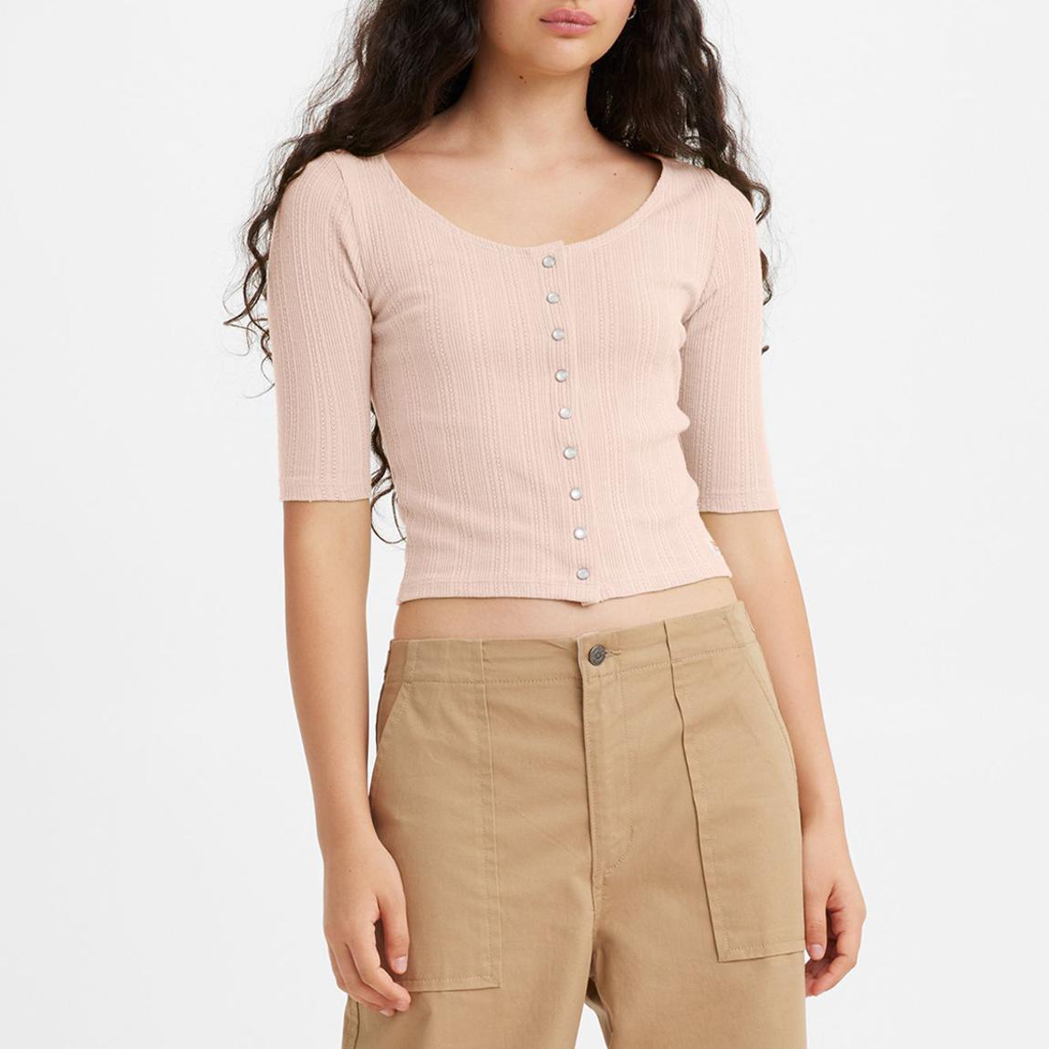 Pale Pink Pointelle Cotton Blend Top main product photo