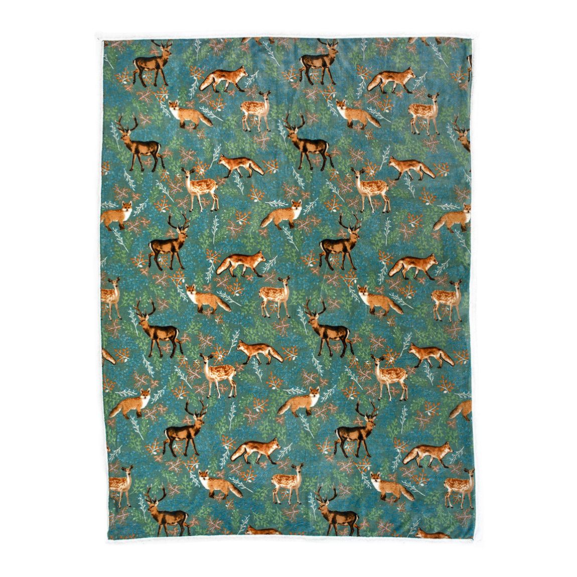 Fox and Deer Throw 140x180cm, Dark Green main product photo