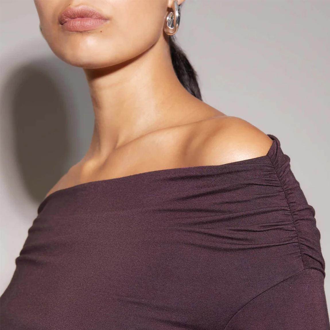Brown Ruched Bardot Top main product photo