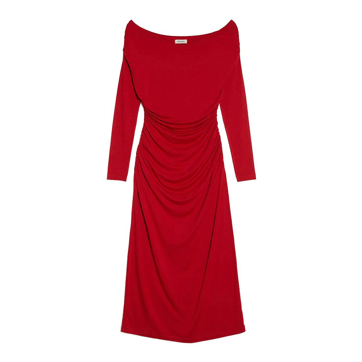 Red Ruched Midi Dress main product photo