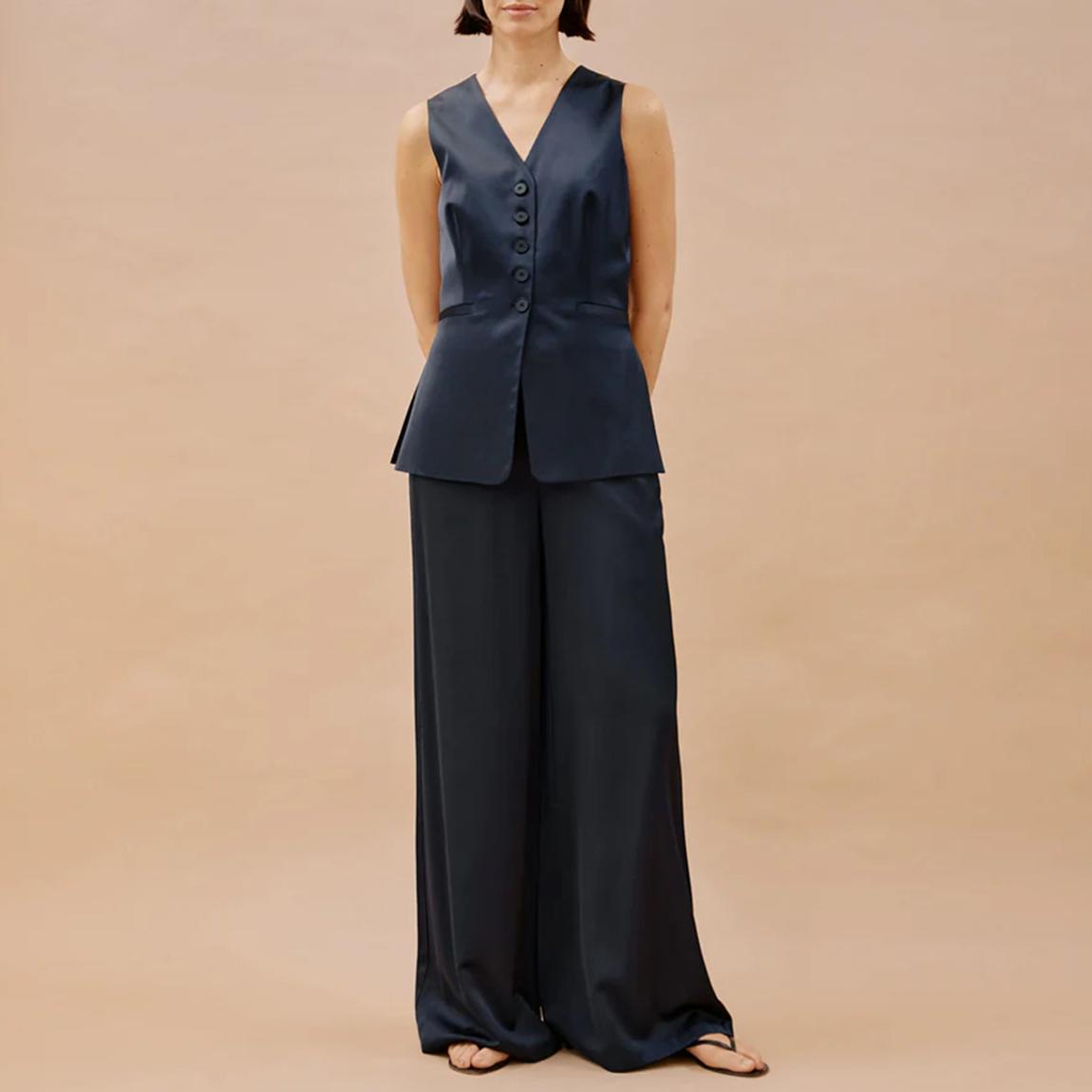Navy Satin Wide Leg Trousers main product photo