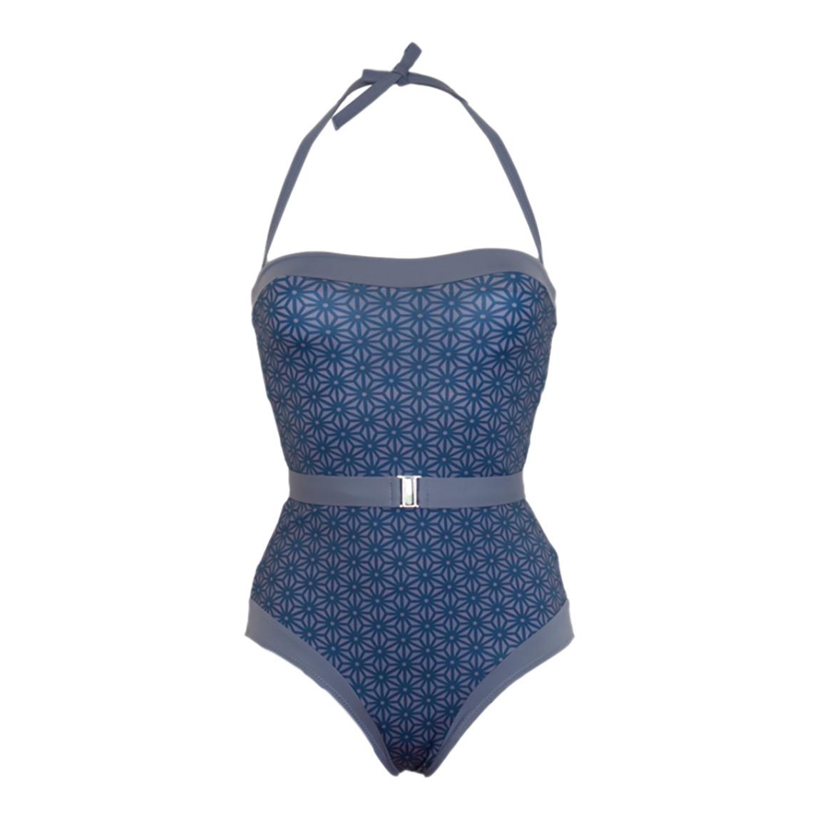 Blue/Grey Print St Lucia Bandeau Swimsuit main product photo
