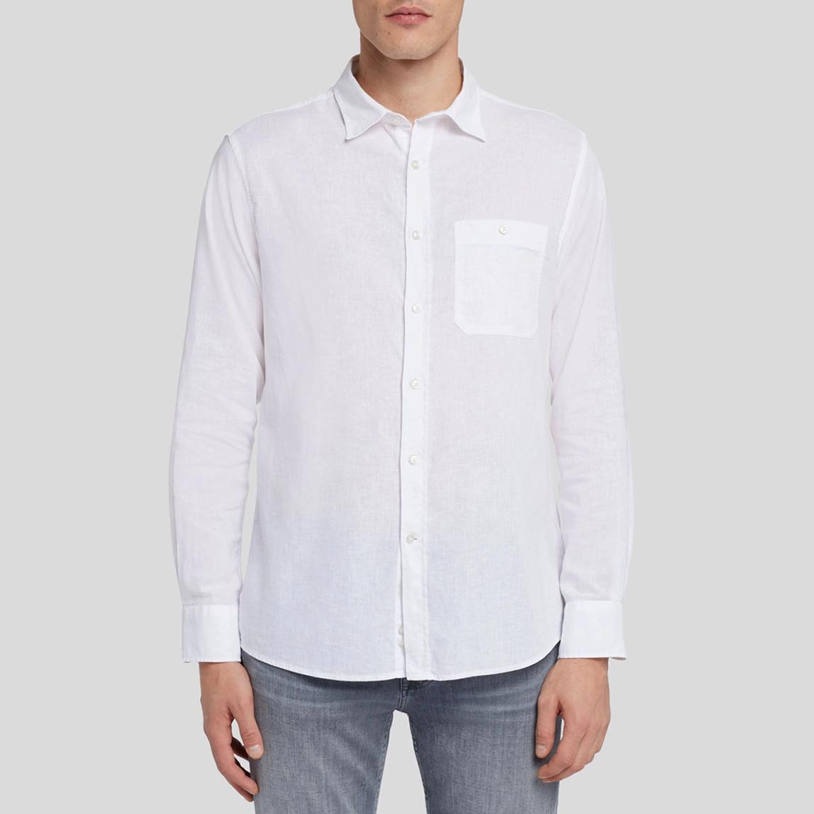 White One Pocket Linen Blend Shirt main product photo