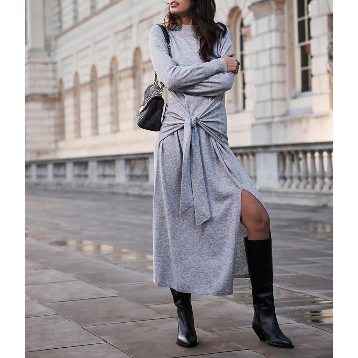 Mint Velvet Light Grey Knot Midi Dress - BrandAlley