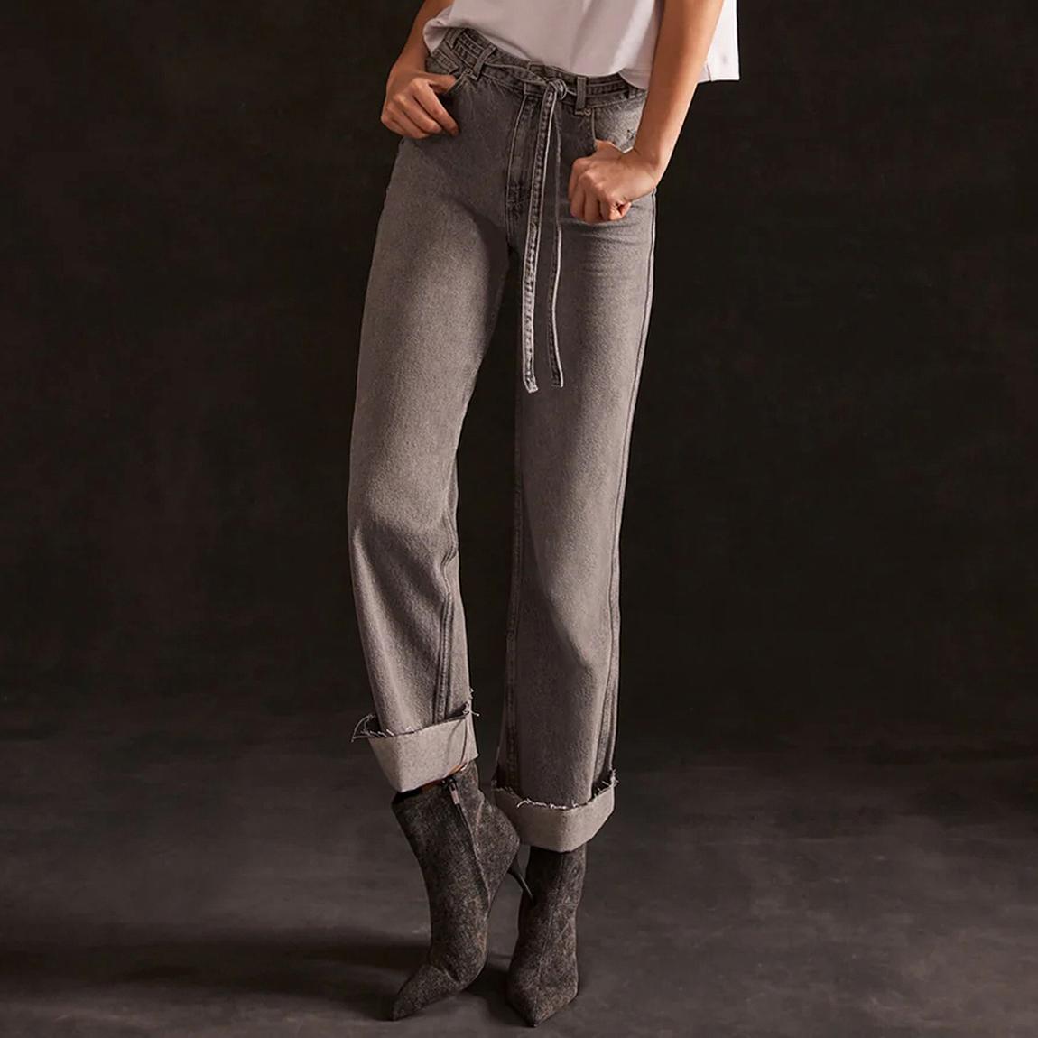 Grey Distressed Wide Jeans main product photo