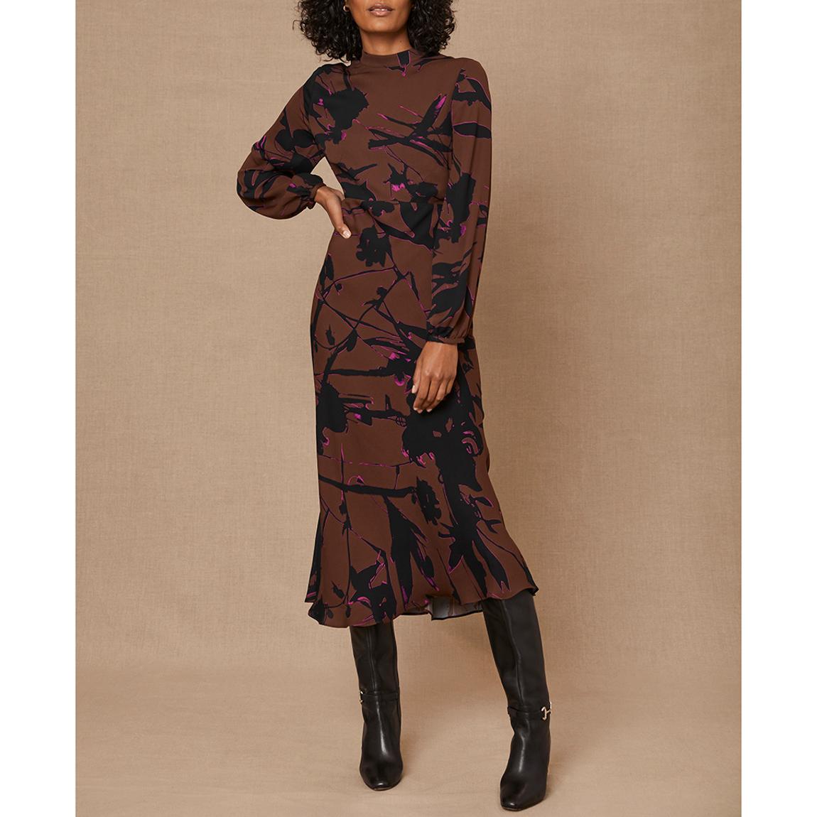 Brown Print Midi Dress main product photo