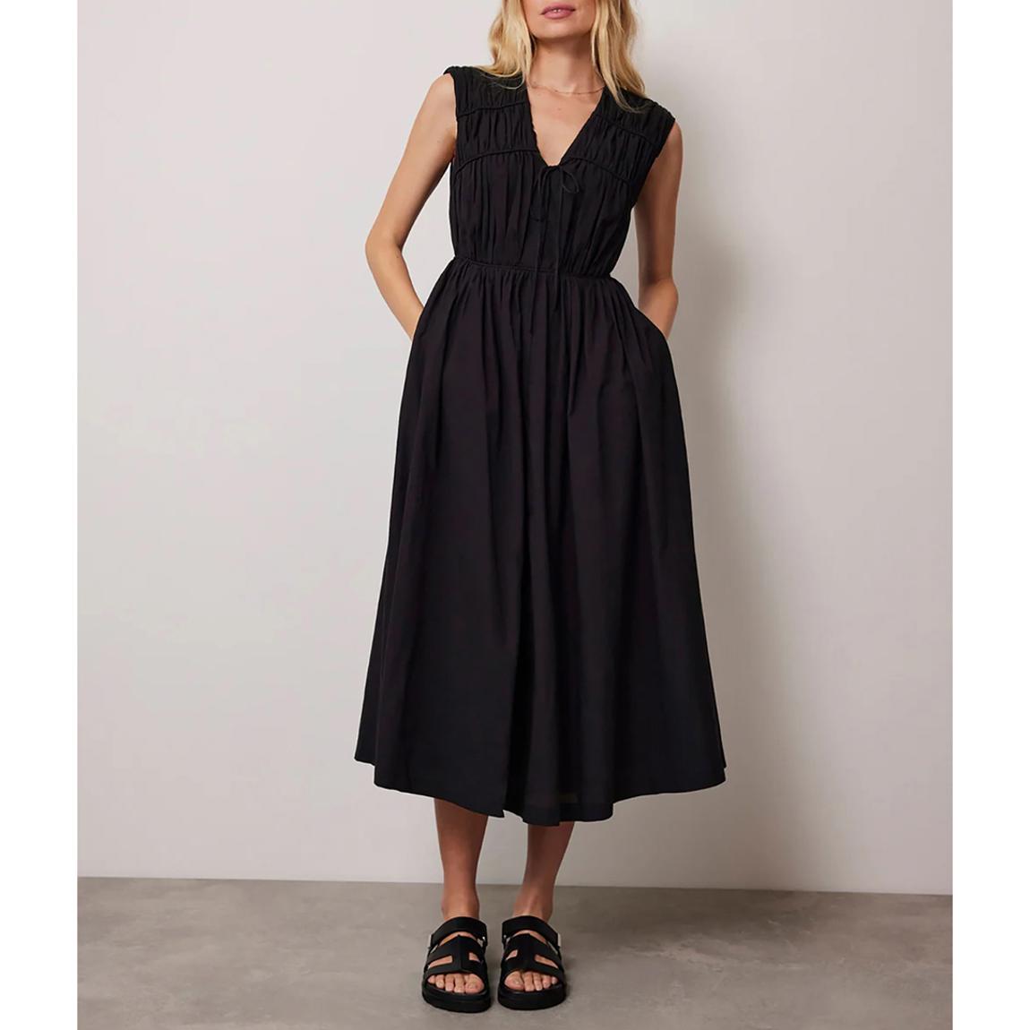 Black Cotton Tie Front Midi Dress main product photo