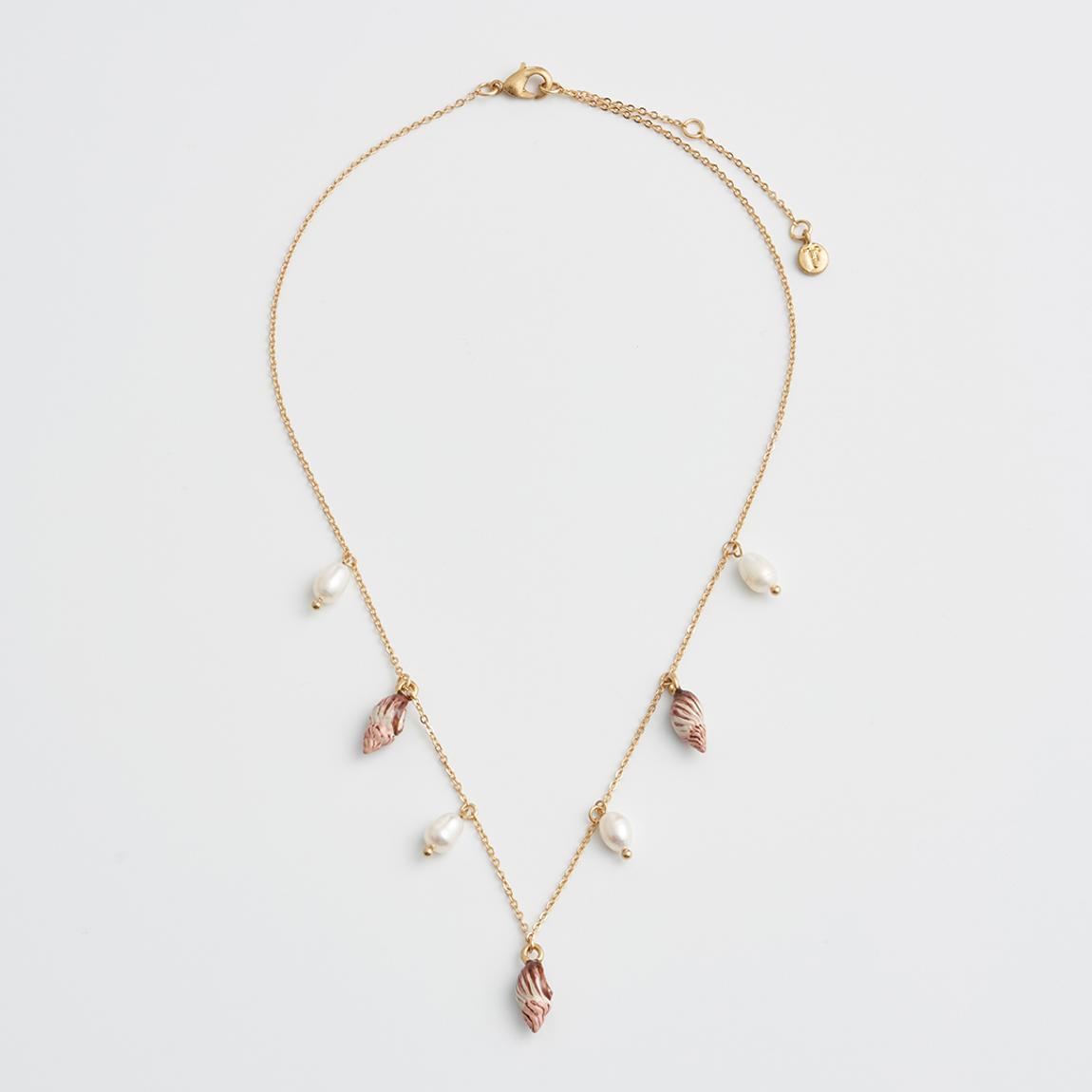 Sea Snail Charm & Pearl Worn Gold Necklace main product photo