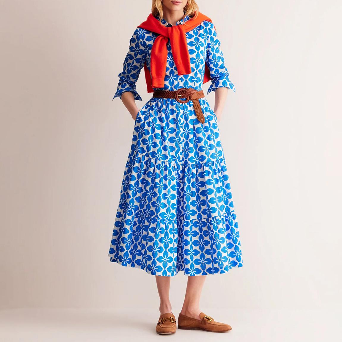 Blue Flo Cotton Midi Shirt Dress main product photo
