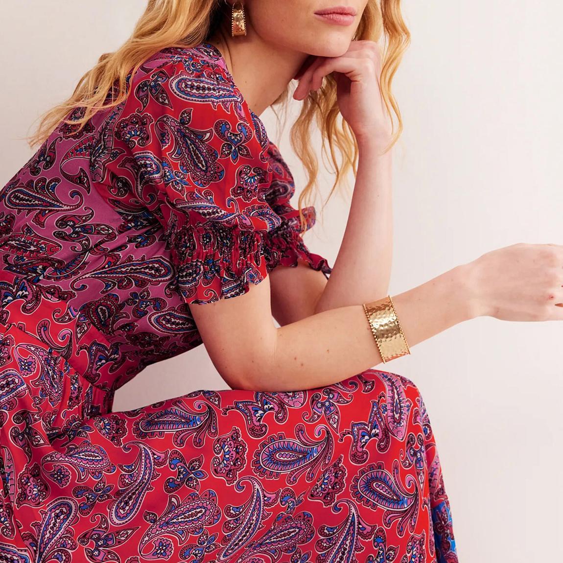 Pink/Red Smocked Cuff Maxi Dress main product photo
