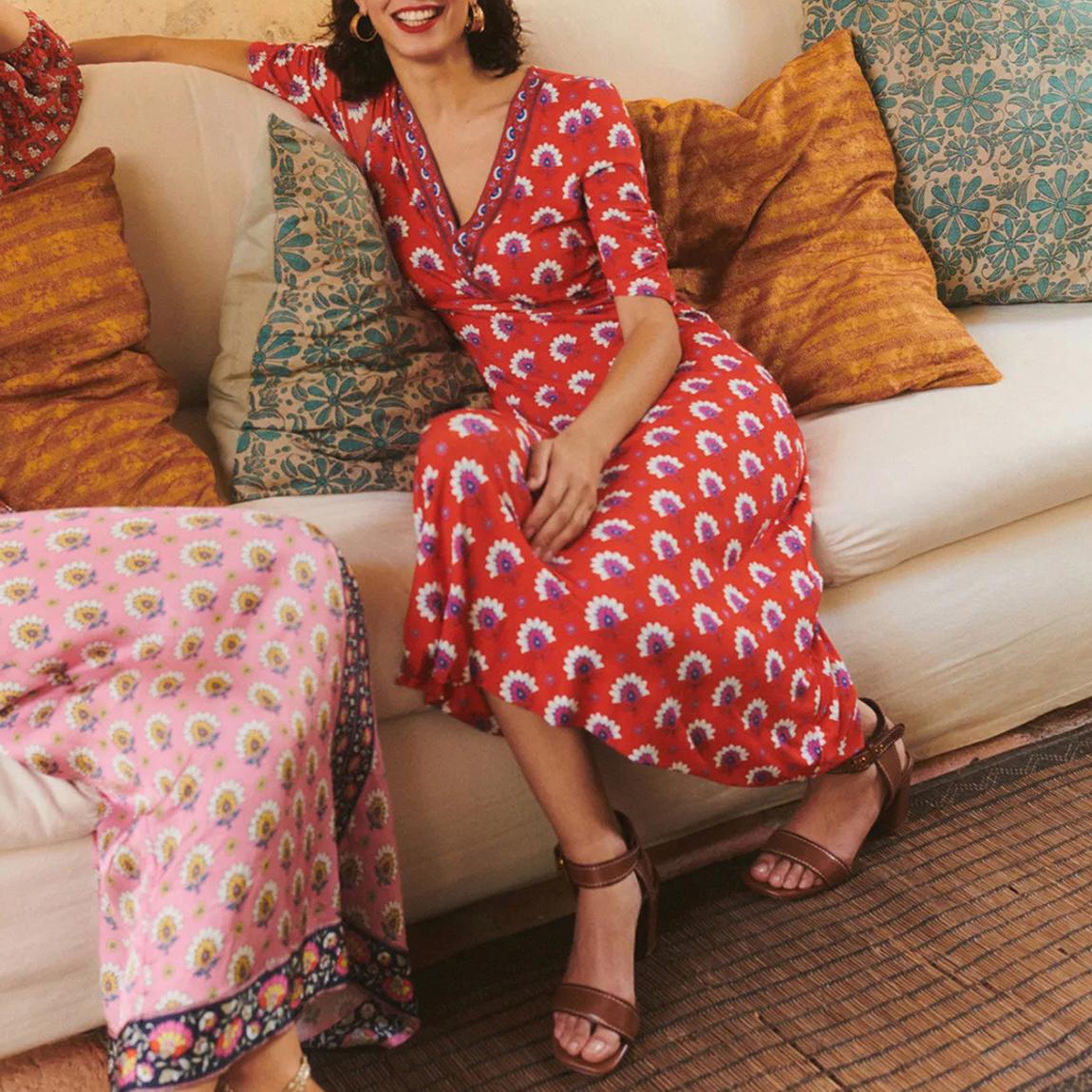 Boden Red Rebecca Jersey Midi Tea Dress - BrandAlley