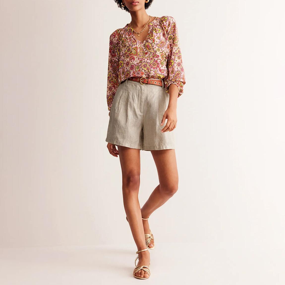 Pleated Linen Shorts - Neutral Metallic main product photo