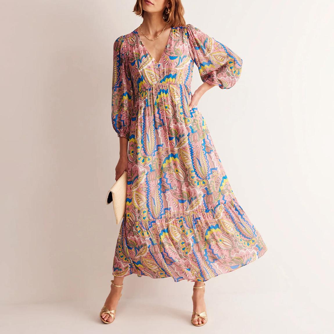 Multi V Neck Puff Maxi Dress main product photo
