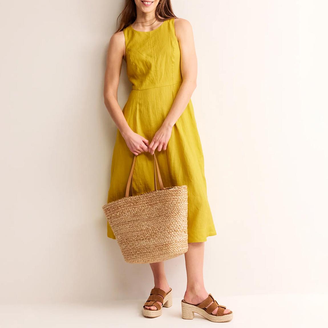 Boden Yellow Carla Linen Midi Dress - BrandAlley