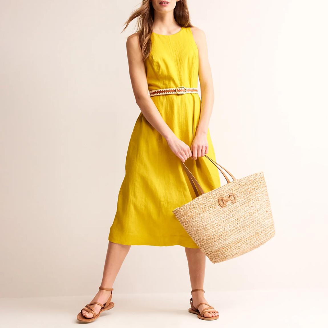 chinese dress ladies Carla Linen Midi Dress-Navy