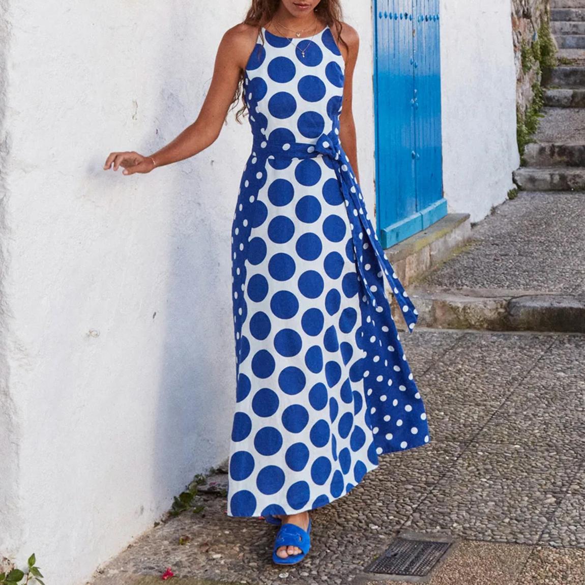 Navy Linen Maxi Halter Dress main product photo