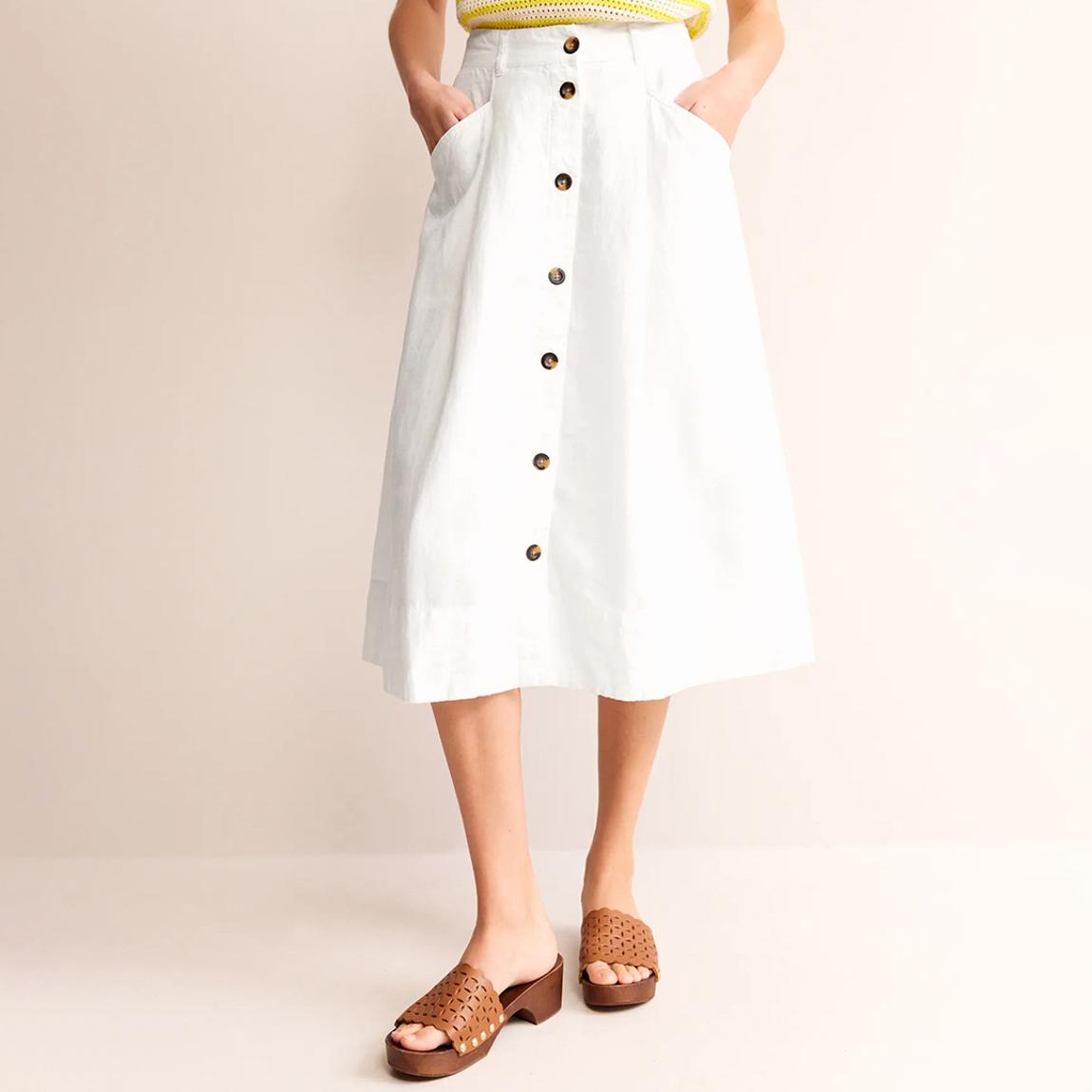 White Petra Linen Midi Skirt main product photo
