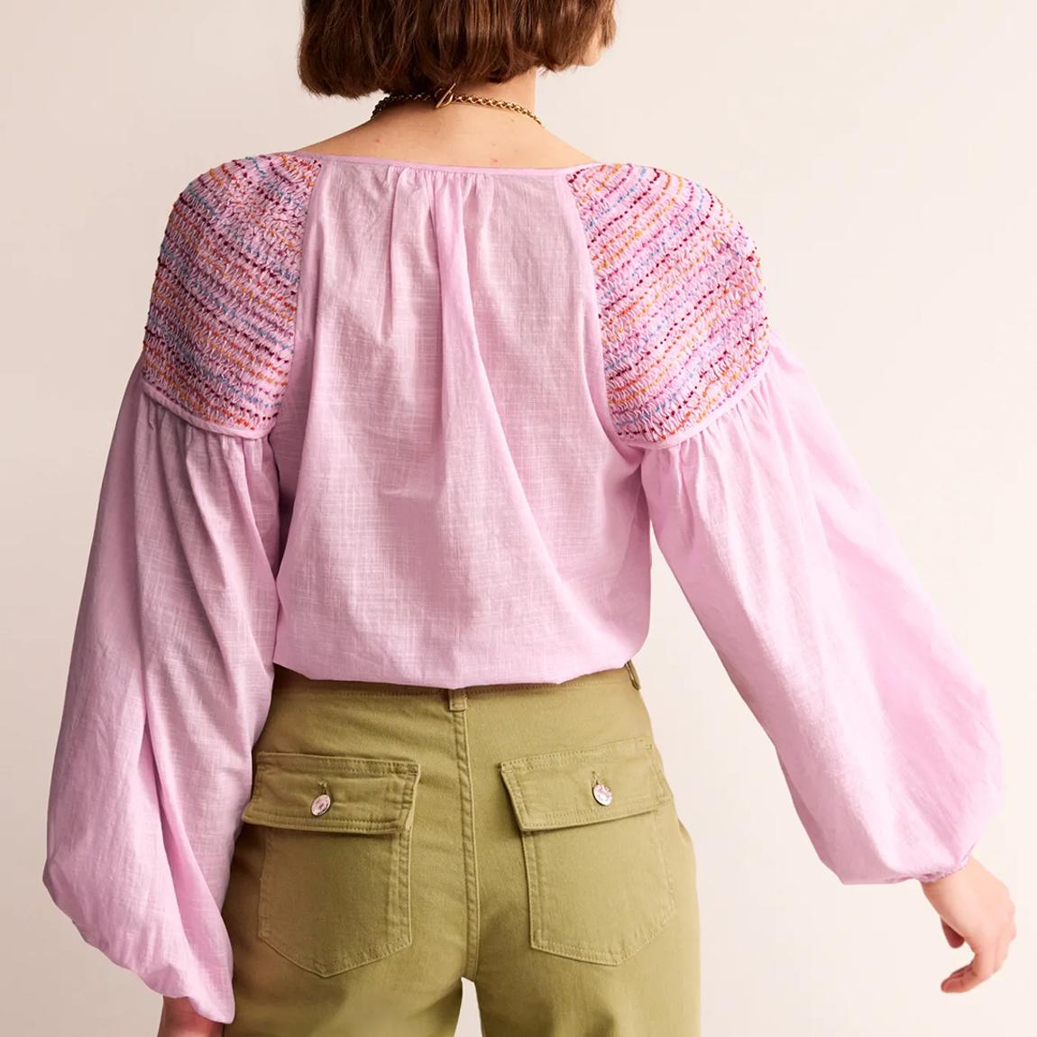 Pink Cotton Smocked Blouse main product photo