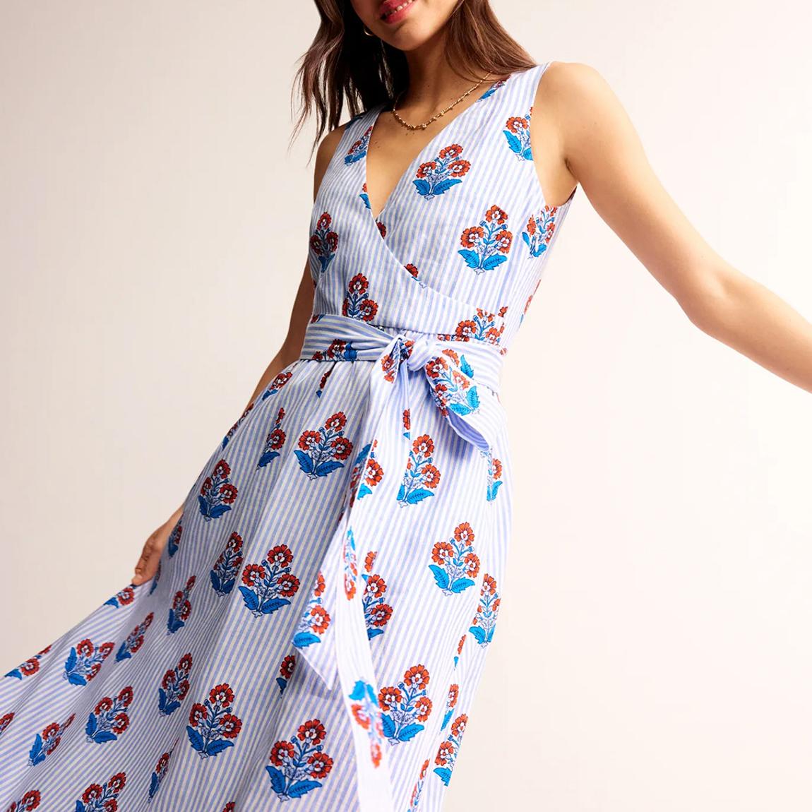 Blue Linen Wrap Midi Dress main product photo