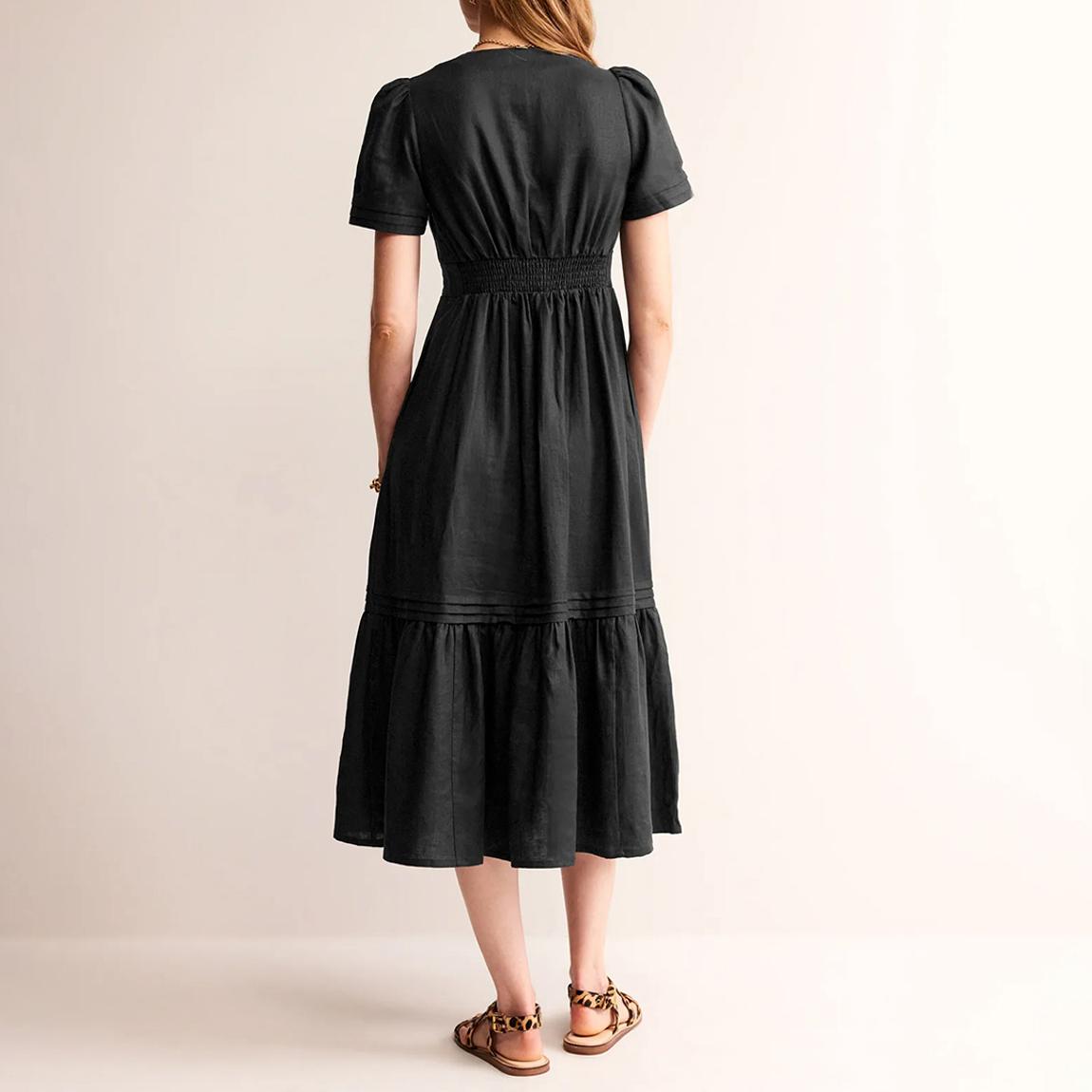 Boden Black Eve Linen Midi Dress - BrandAlley
