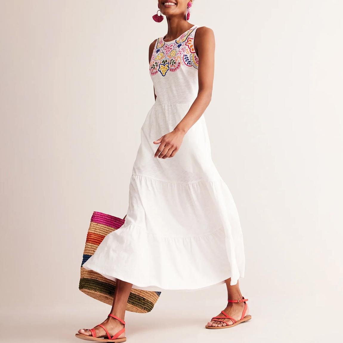 boden white embroidered dress boden womens jersey embroidered midi dress white cotton size us 6 boho Nwt