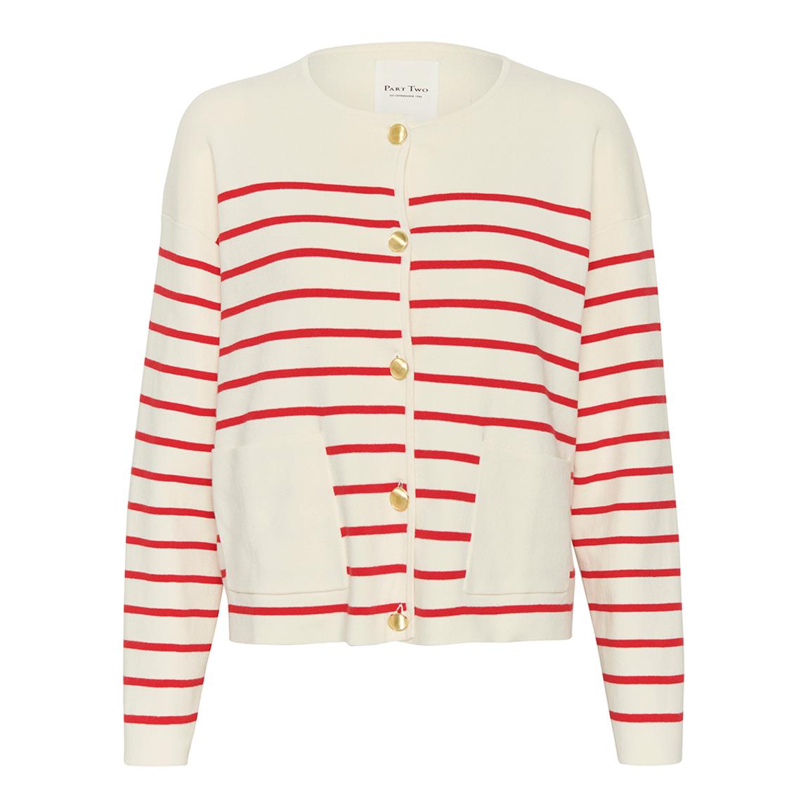 Cream/Red Stripe Elodie Button Cardigan main product photo