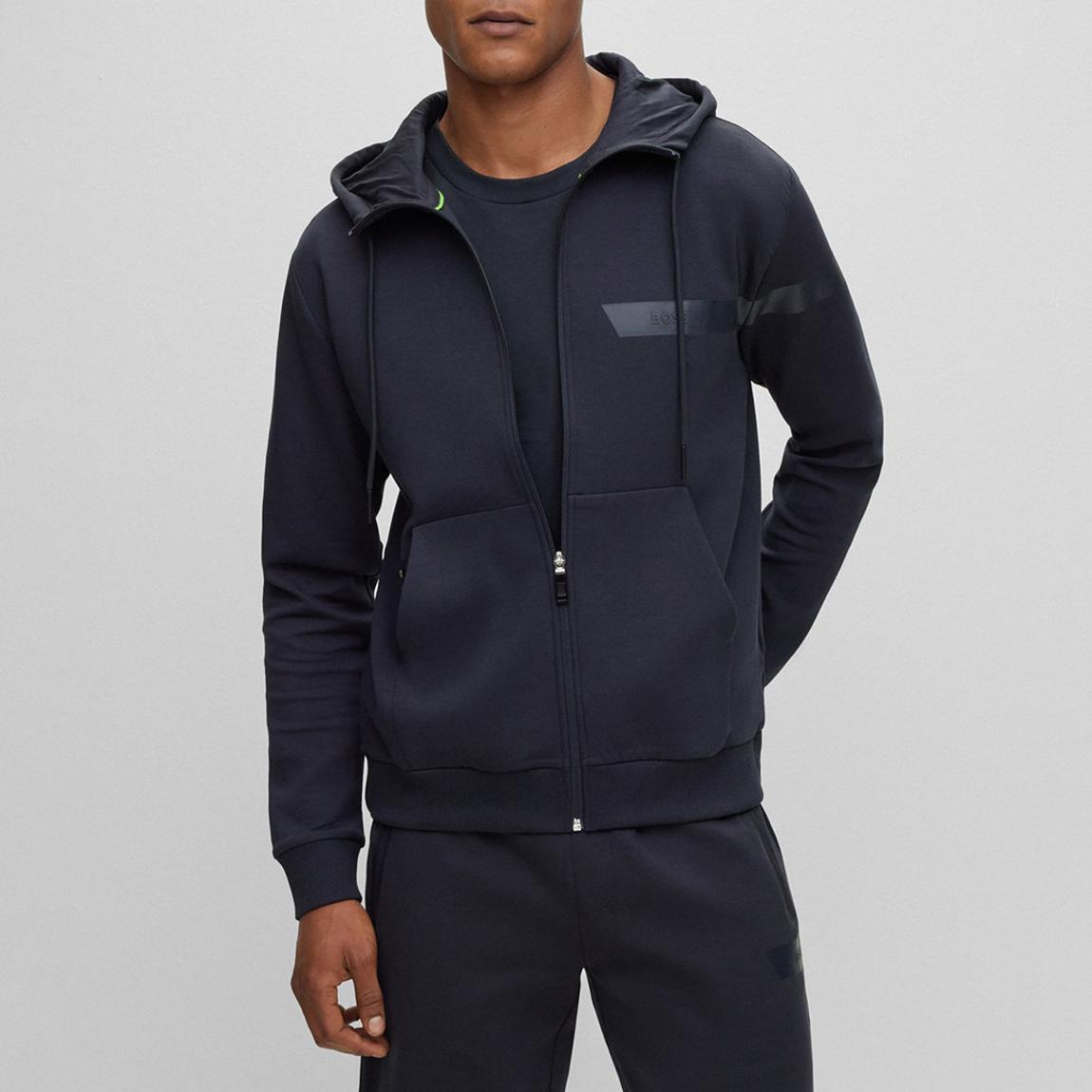 Dark Blue Cotton Blend Zip Hoodie main product photo