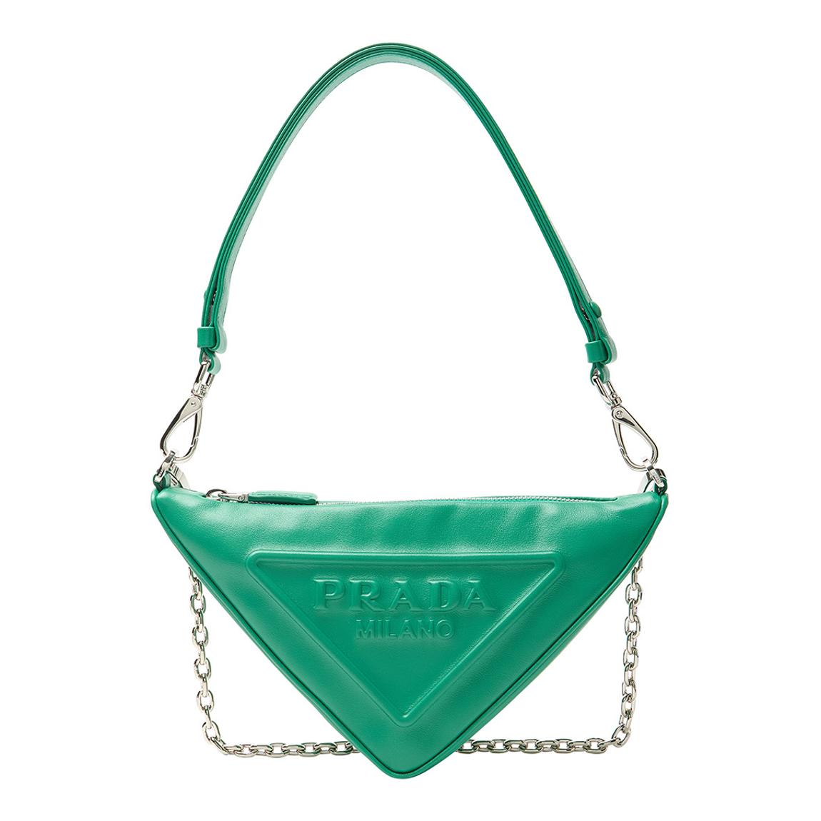 Prada Green Leather Triangle Shoulder Bag - BrandAlley