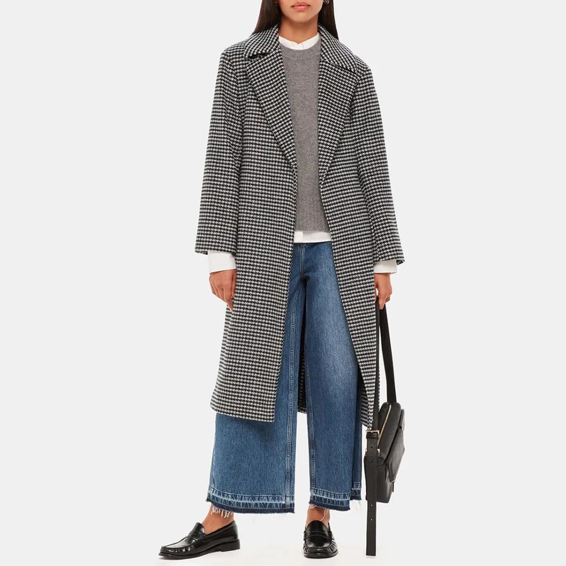 Black Celia Houndstooth Wool Blend Wrap Coat main product photo