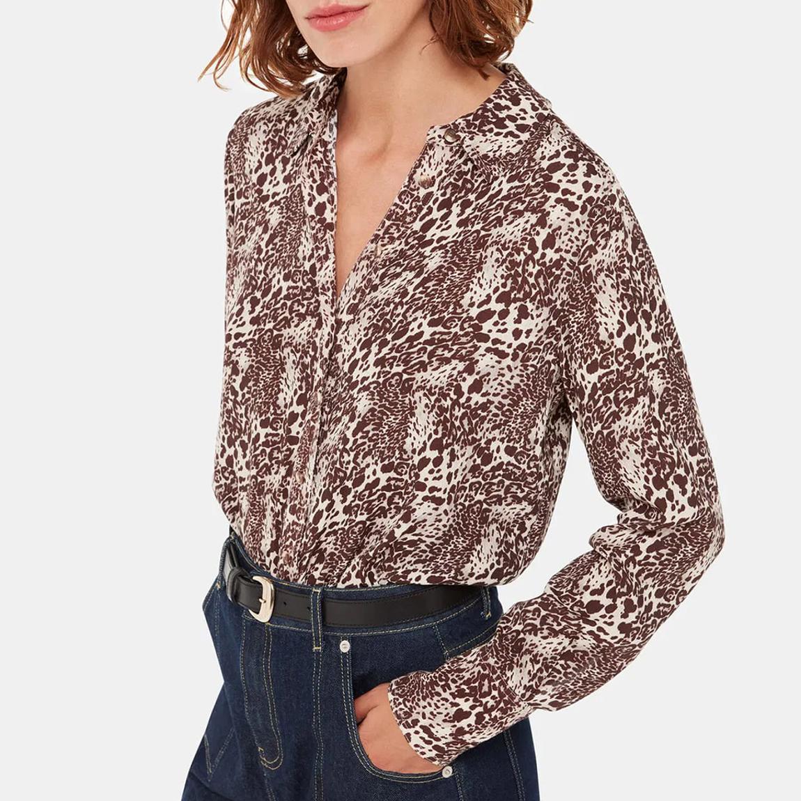 Brown Micro Leopard Print Shirt main product photo