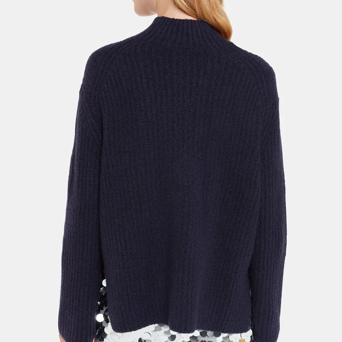 Navy Ribbed Funnel Wool Blend Jumper main product photo