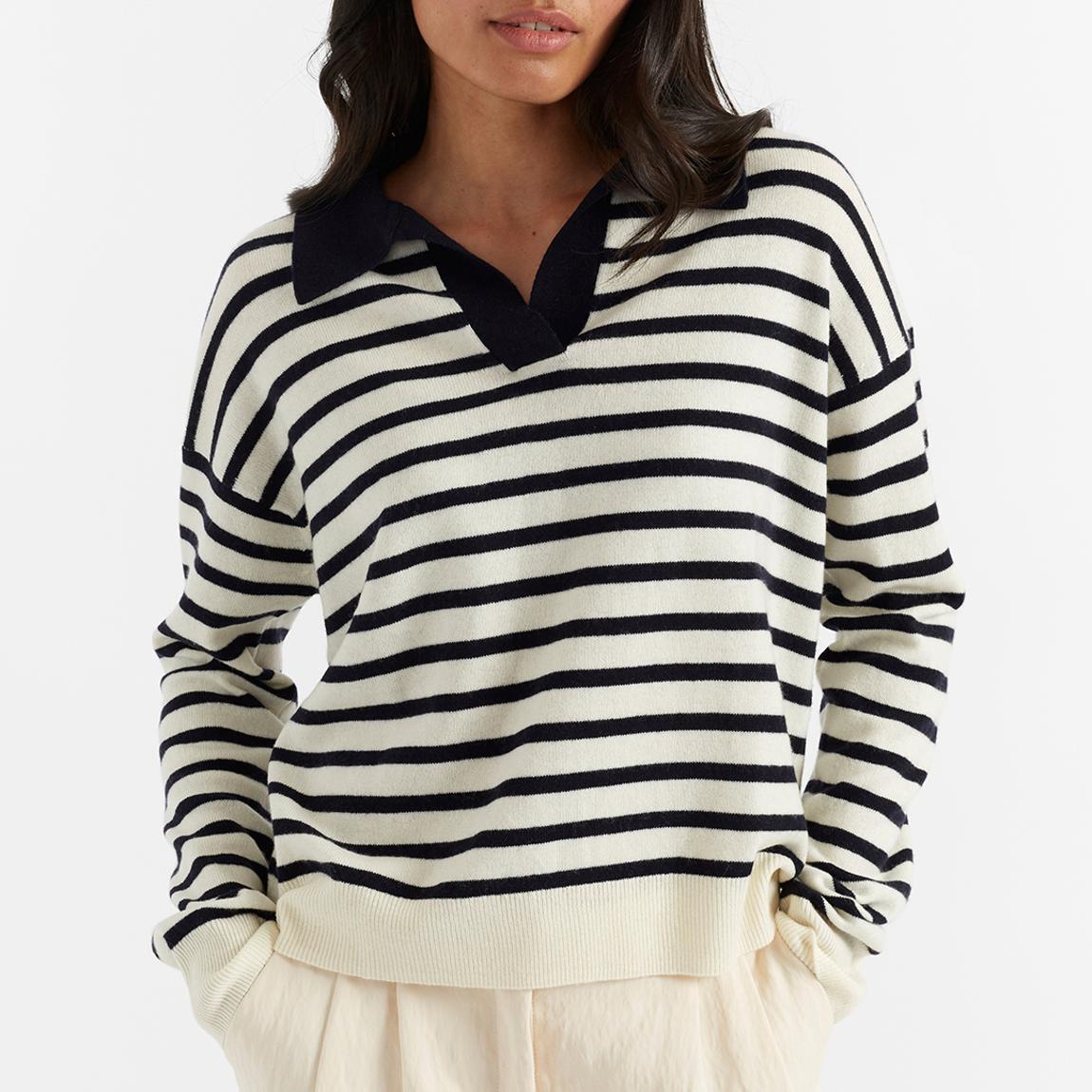 Black Stripe Cashmere Wool Blend Collar Jumper main product photo