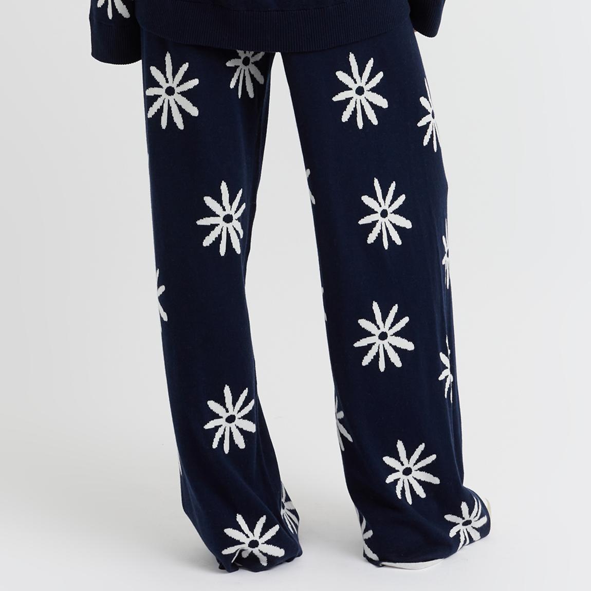 Navy Wool Blend Ditsy Daisy Trouser main product photo
