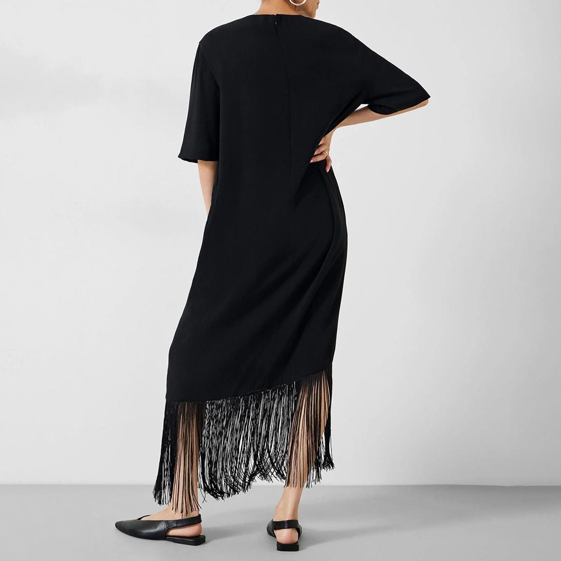 hush Black Hailey Fringe Midi Dress - BrandAlley