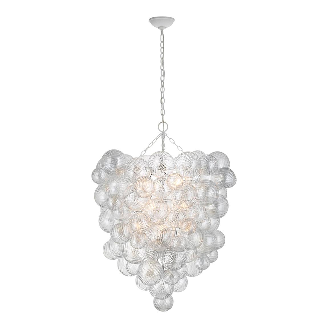 Talia Grande Entry Chandelier in Plaster White with Clear Swirled Glass main product photo