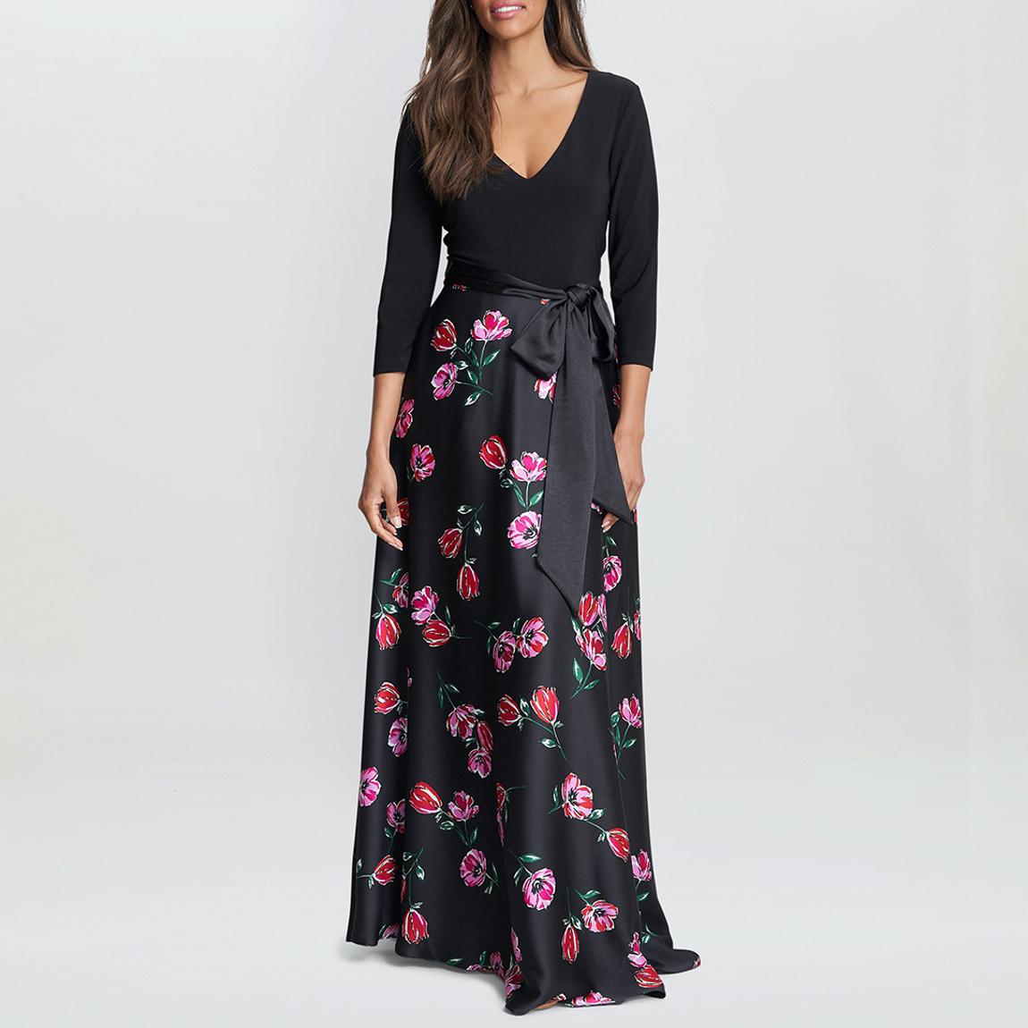 Black Athena Print Floral Satin Dress main product photo
