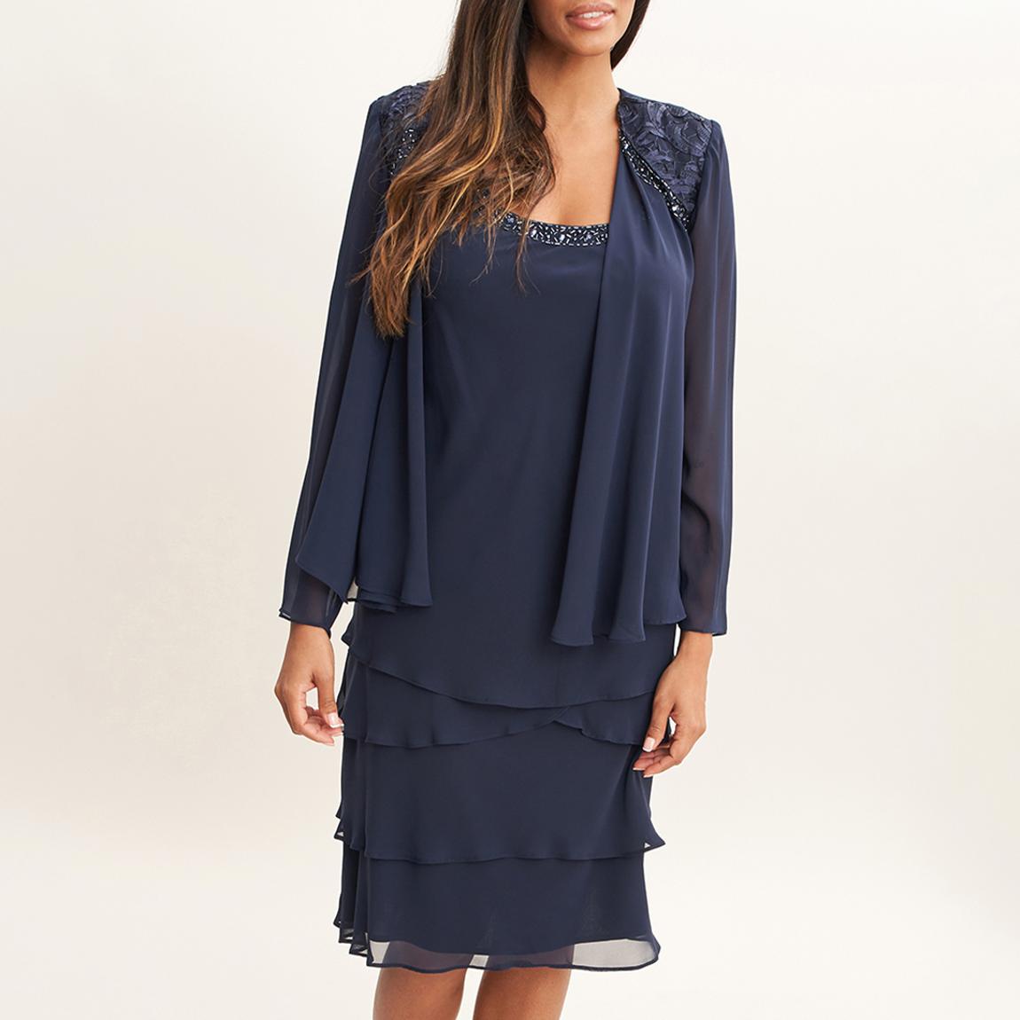 Navy Camira Lace Shoulder Bead Tier Dress main product photo