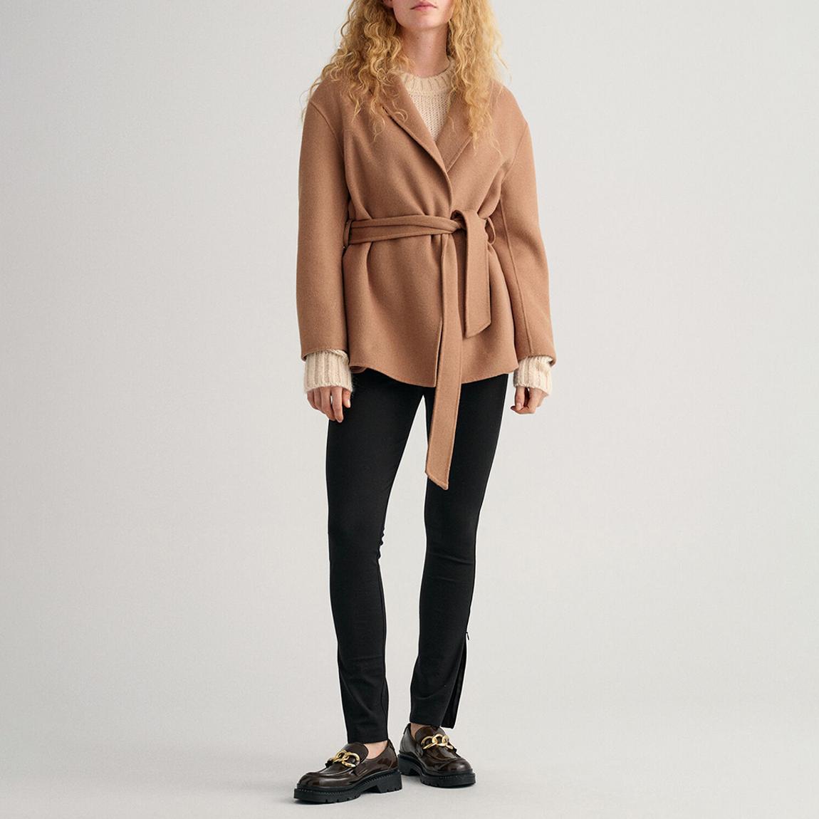 Camel Handstitched Belted Wool Blend Blazer main product photo