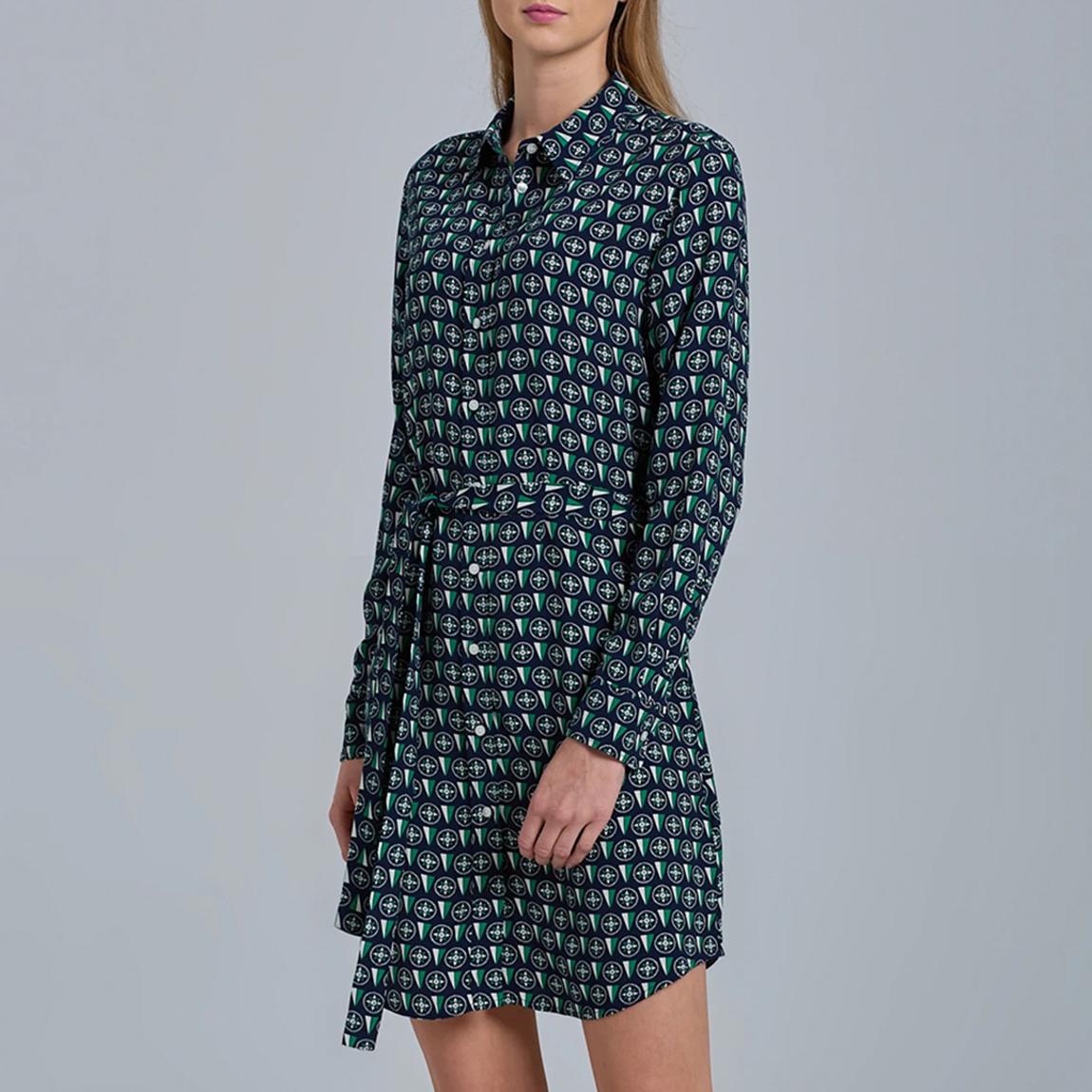 Navy Geometric Belted Shirt Dress main product photo