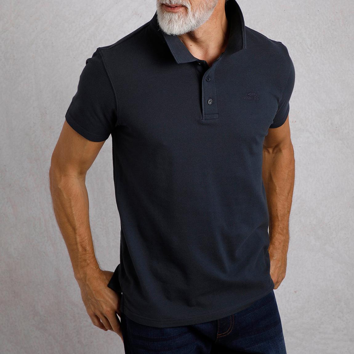 Navy Giles Pique Cotton Polo main product photo