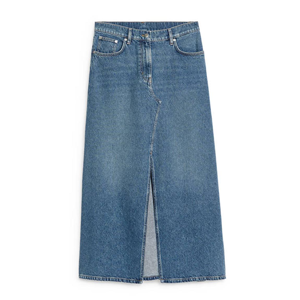 Blue Denim Split Maxi Skirt main product photo