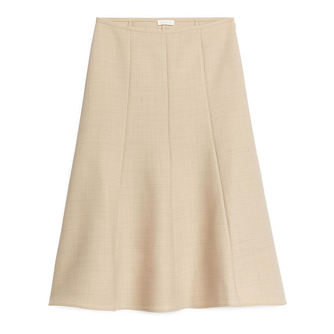 ARKET Beige Panel Flare Midi Skirt - BrandAlley